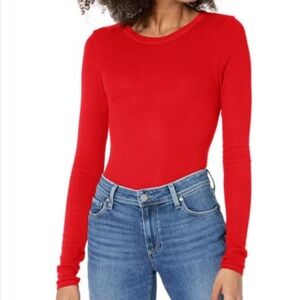 Enza Costa Silk Blend Red Ribbed Pullover Stretch Top M Women's